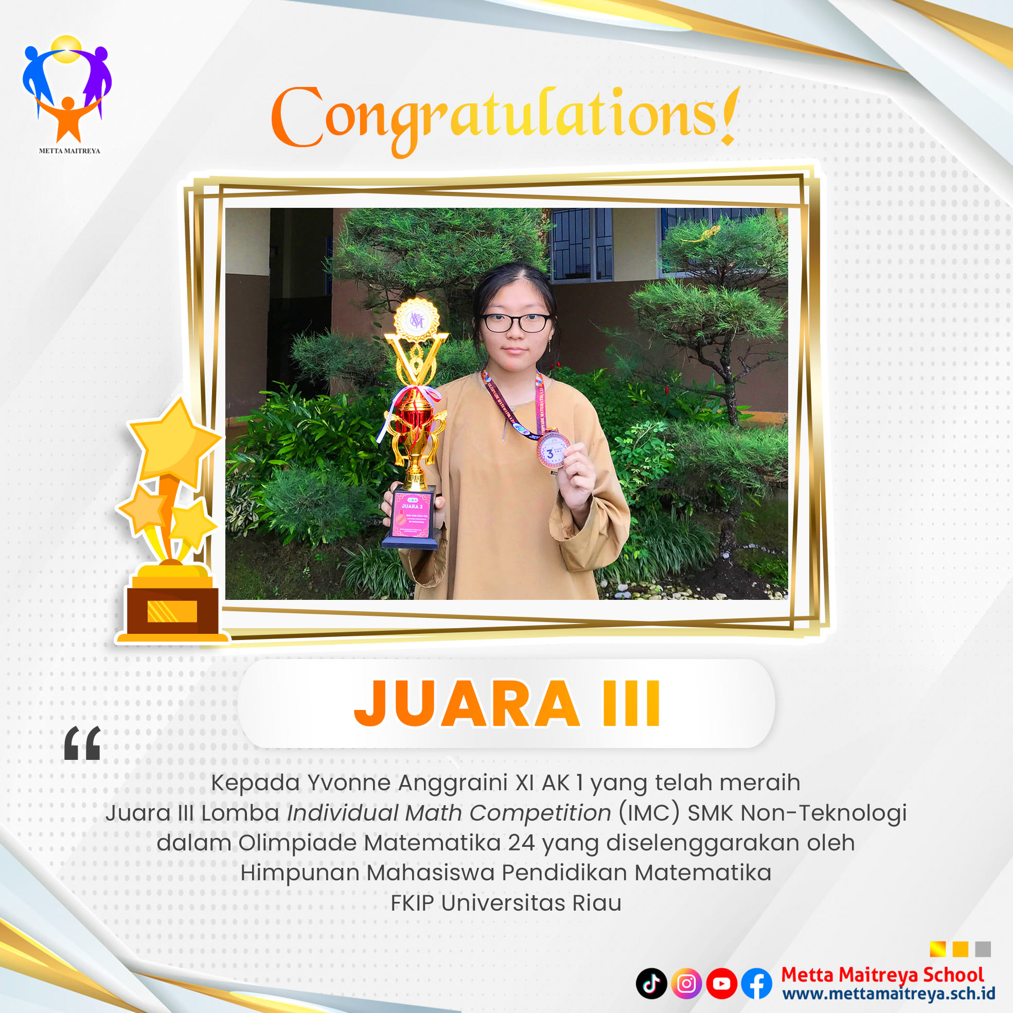 Prestasi Peserta Didik dalam Lomba Individual Math Competition (IMC) SMK Non-Teknologi | SMK METTA MAITREYA