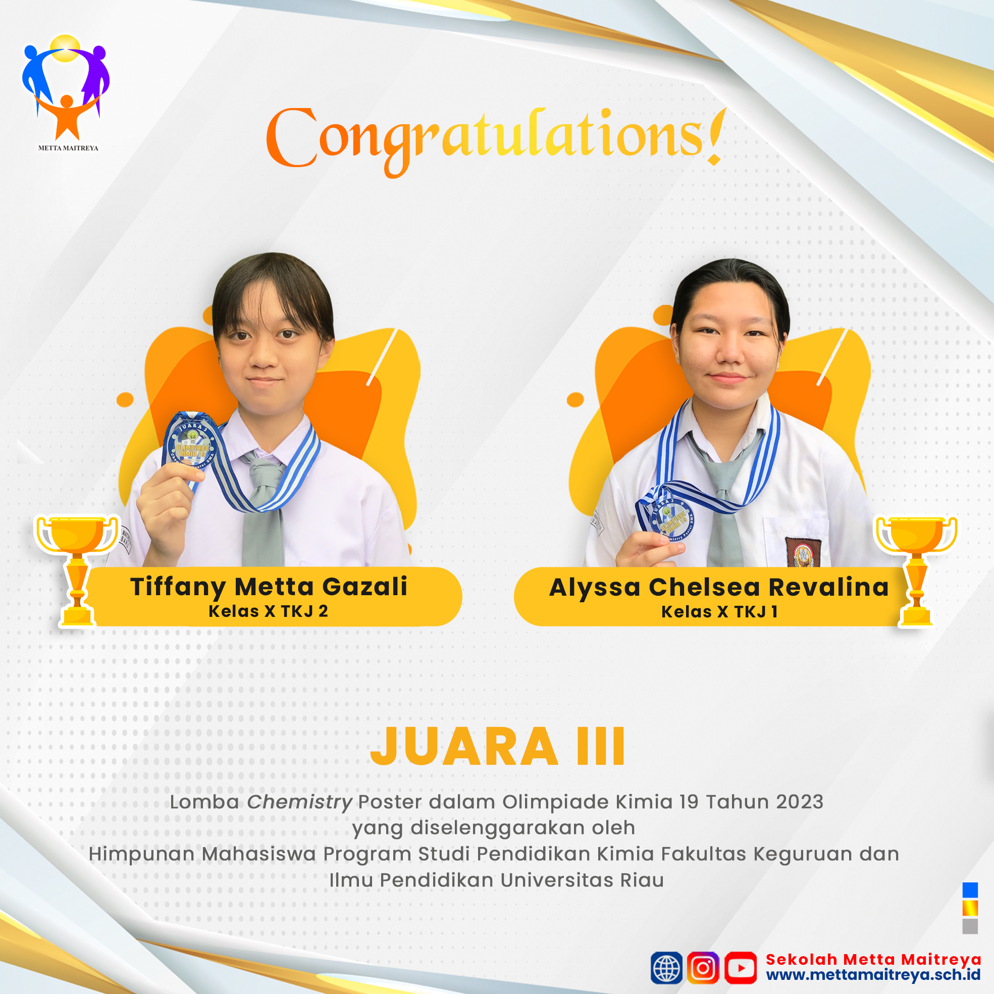 Prestasi Peserta Didik Lomba Chemistry Poster dalam Olimpiade Kimia 19 Tahun 2023 | SMK METTA MAITREYA