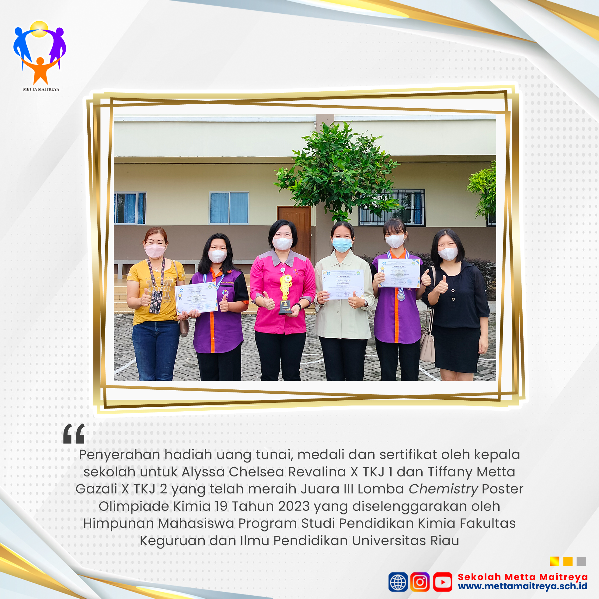 Penyerahan hadiah Lomba Chemistry Poster dalam Olimpiade Kimia 19 Tahun 2023 oleh Kepala Sekolah | SMK METTA MAITREYA