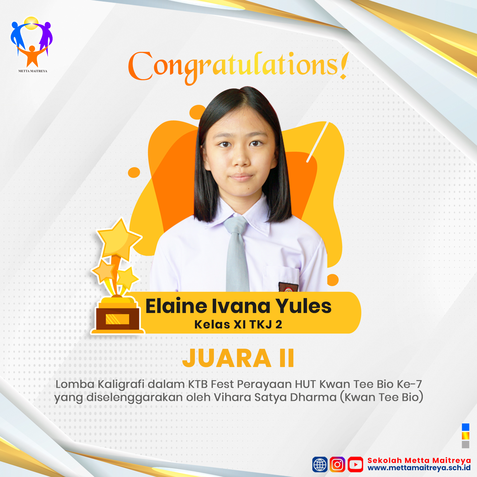 Prestasi Peserta Didik dalam Lomba Kaligrafi dalam KTB Fest Perayaan HUT Kwan Tee Bio Ke-7 (1) | SMK METTA MAITREYA