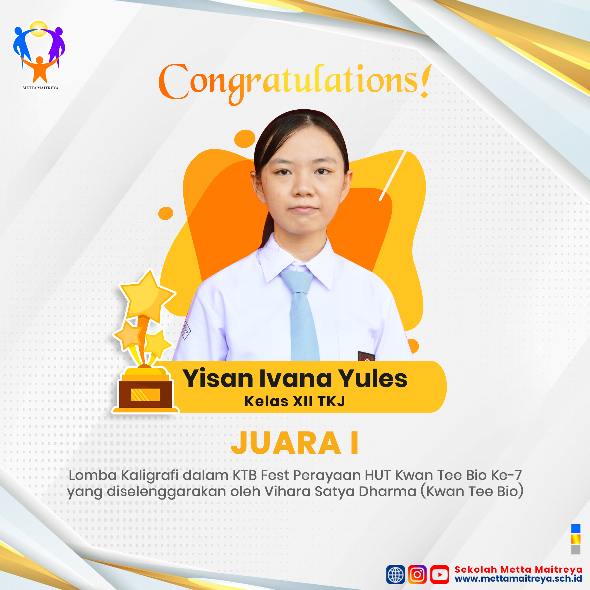 Prestasi Peserta Didik dalam Lomba Kaligrafi dalam KTB Fest Perayaan HUT Kwan Tee Bio Ke-7 (2) | SMK METTA MAITREYA
